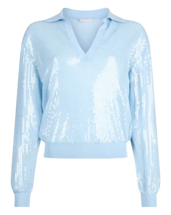 Bluza polo cu paiete, Albastru deschis