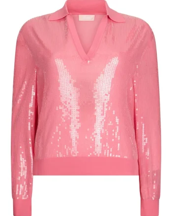 Bluza polo cu paiete, Roz