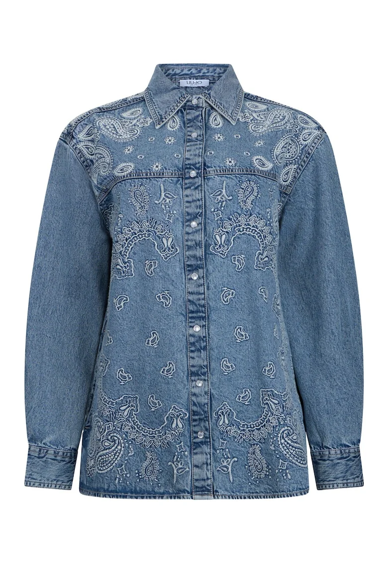 Camasa din denim cu broderie, Albastru