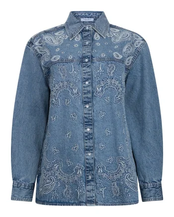 Camasa din denim cu broderie, Albastru