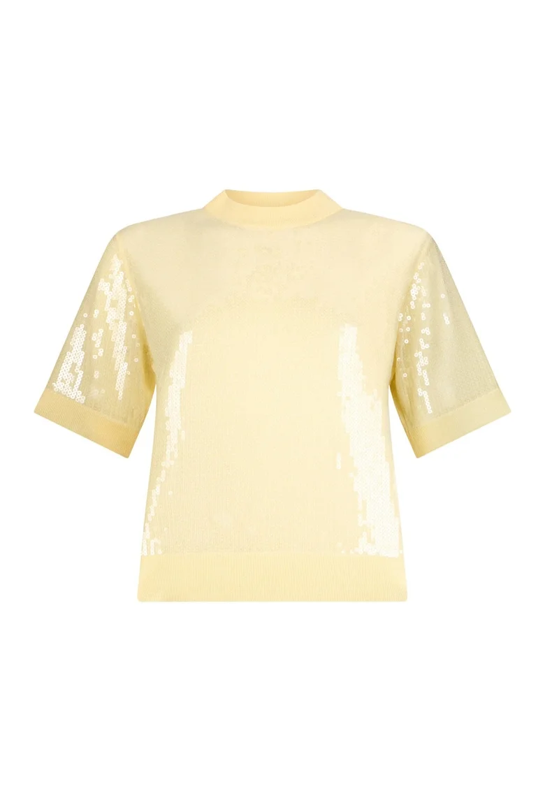 Tricou cu decolteu la baza gatului si paiete, Galben