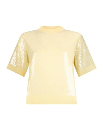 Tricou cu decolteu la baza gatului si paiete, Galben