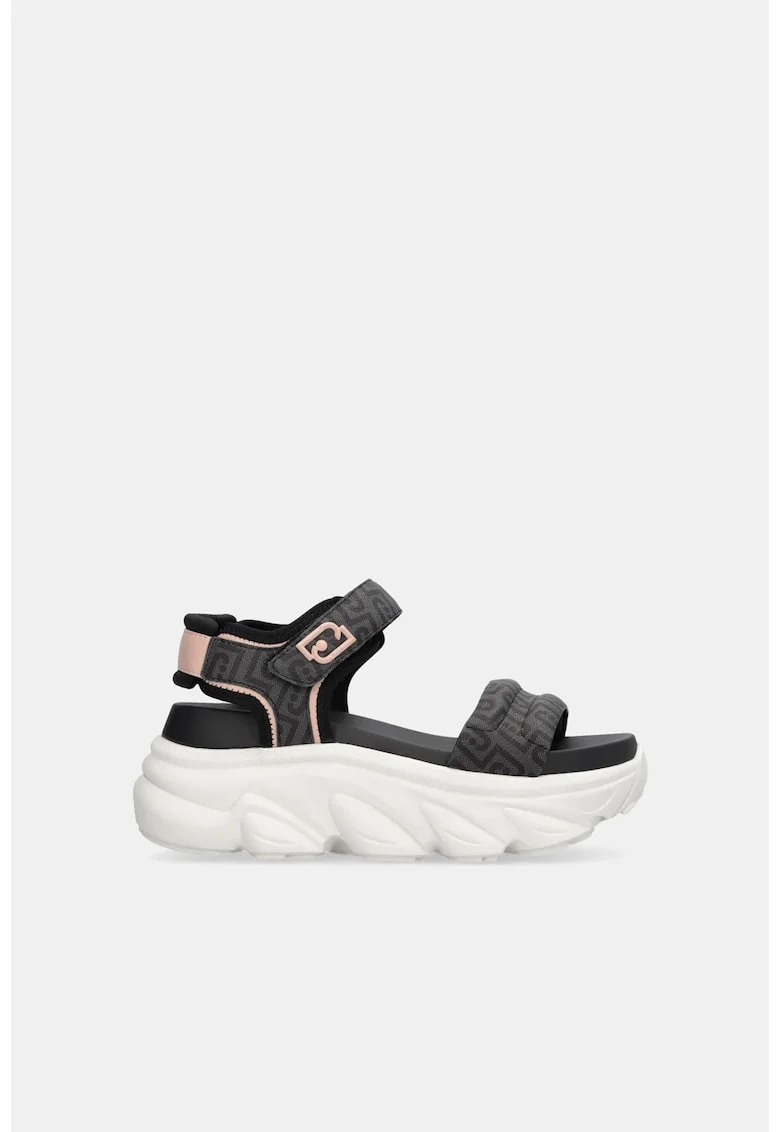 Sandale flatform cu monograma logo, Negru