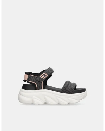 Sandale flatform cu monograma logo, Negru