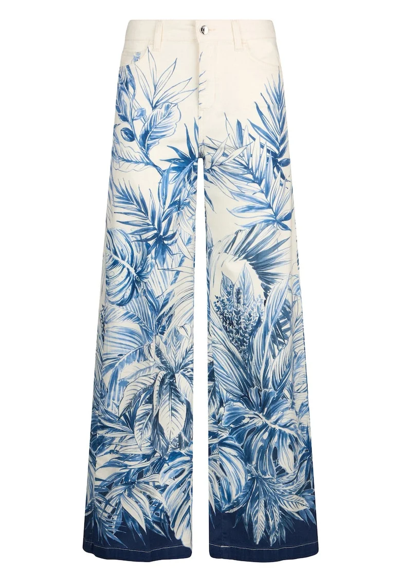 Pantaloni evazati cu imprimeu, Alb/Albastru