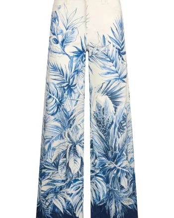 Pantaloni evazati cu imprimeu, Alb/Albastru