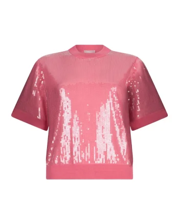 Tricou cu decolteu la baza gatului si paiete, Roz