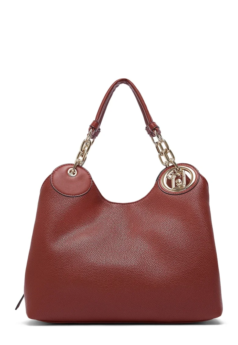 Geanta shopper de piele ecologica cu aspect granulat, Maro cognac melange