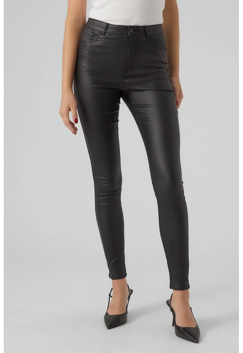 Pantaloni skinny de piele ecologica, Negru