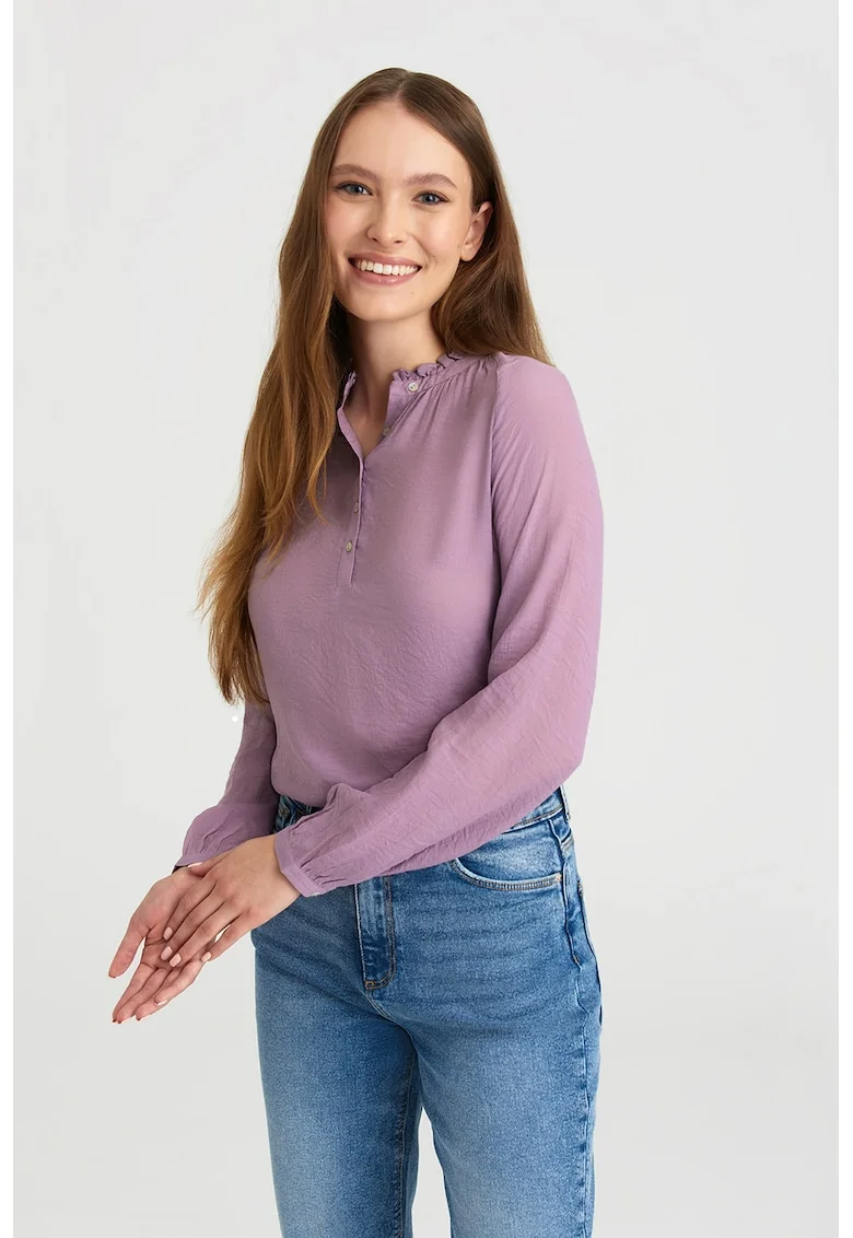 Bluza cu guler tunica cu volane, Lila pal