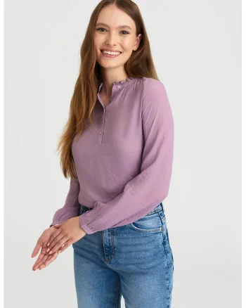 Bluza cu guler tunica cu volane, Lila pal