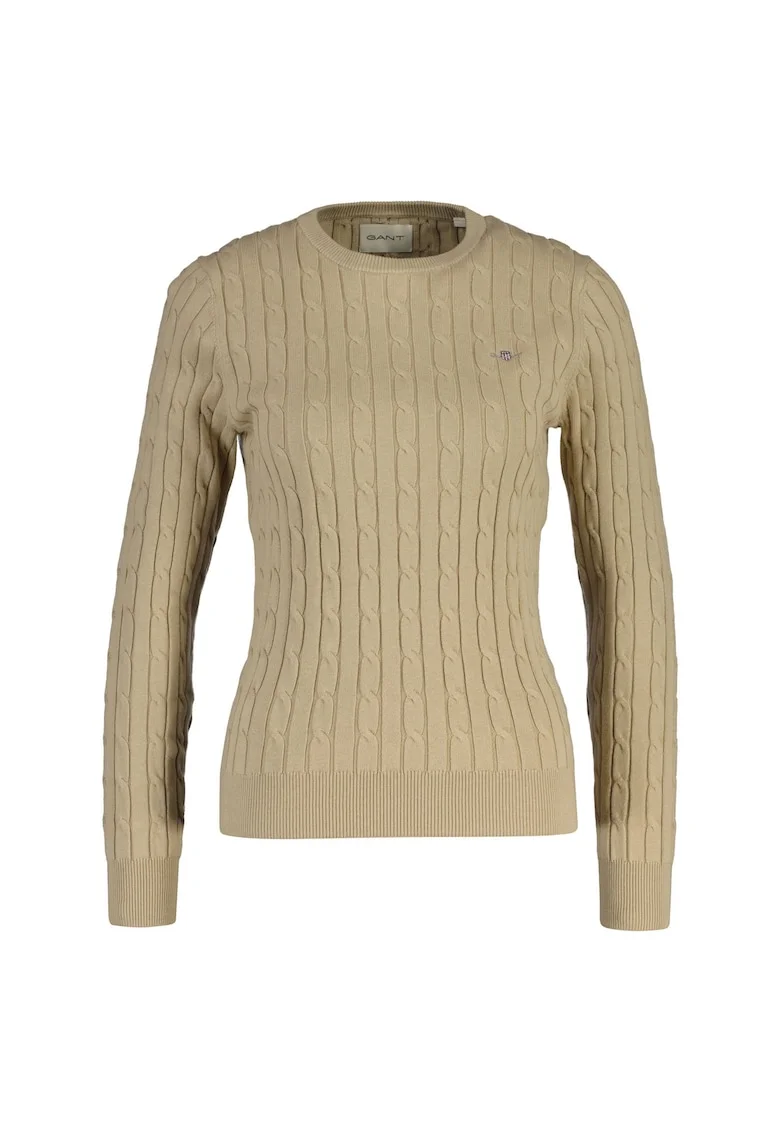 Pulover slim fit cu model torsade, Maro deschis