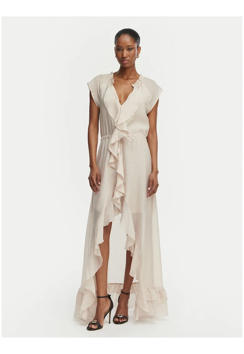 Rochie de cocktail Dama,  Bej, maneci scurte, material usor,