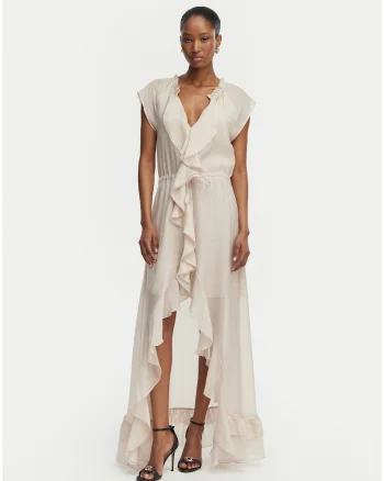 Rochie de cocktail Dama,  Bej, maneci scurte, material usor,