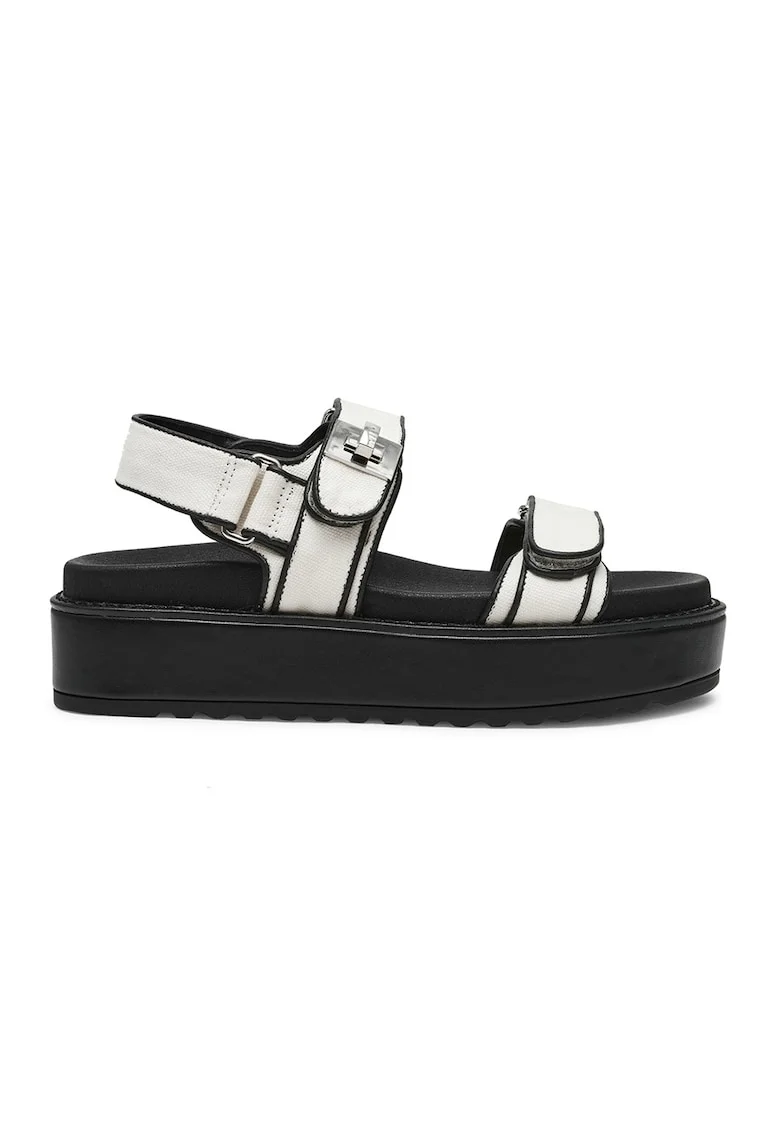 Sandale flatform cu velcro Bigmona, Alb/Negru