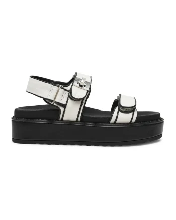 Sandale flatform cu velcro Bigmona, Alb/Negru