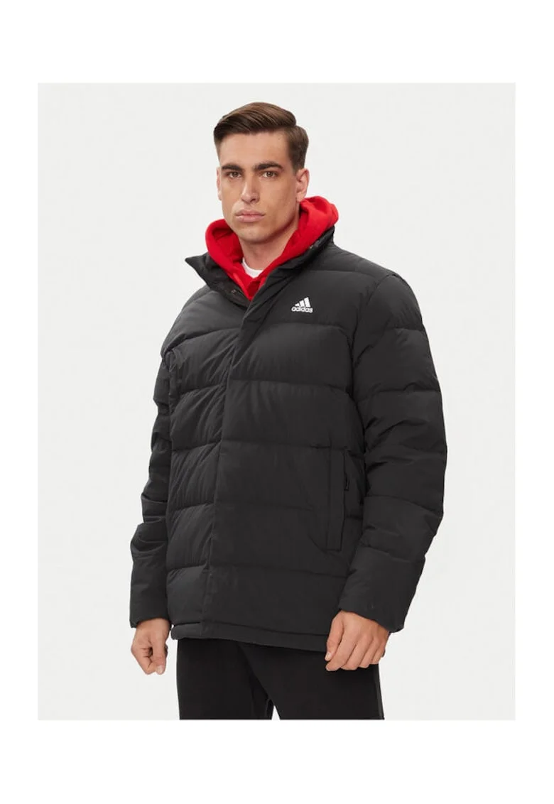 Geaca de puf barbati,  neagra, poliester reciclat, cu fermoar,