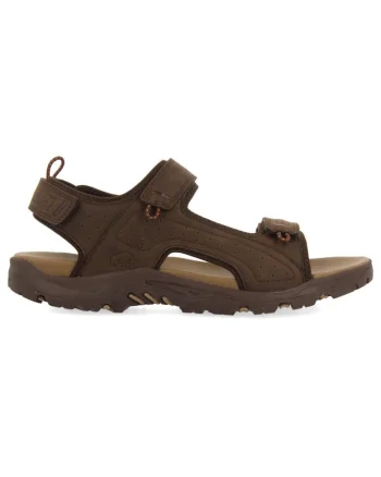 Sandale de piele ecologica si material textil cu velcro, Maro inchis