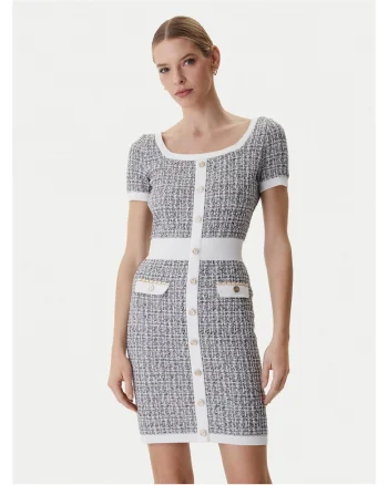 Rochie tricotata,  gri, 50% bumbac, 36% acril, 12% poliamida, 1% elastan, 1% fibra metalica
