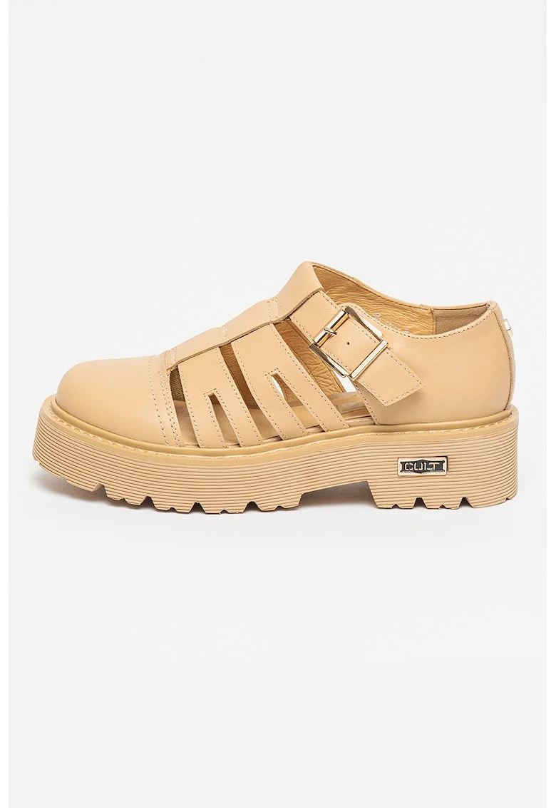 Pantofi din piele cu decupaje Slash, Maro camel