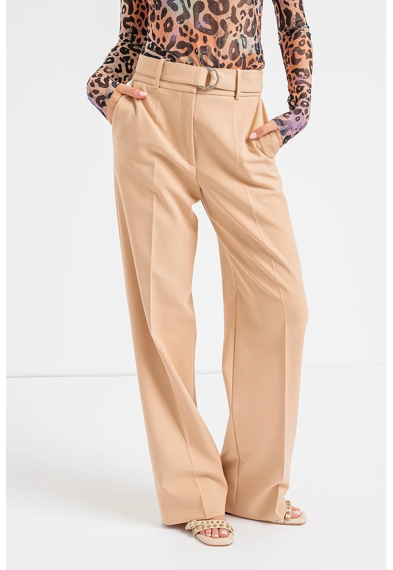 Pantaloni eleganti cu talie inalta Huglia, Maro camel