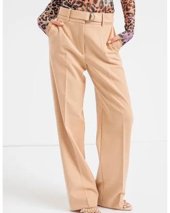 Pantaloni eleganti cu talie inalta Huglia, Maro camel