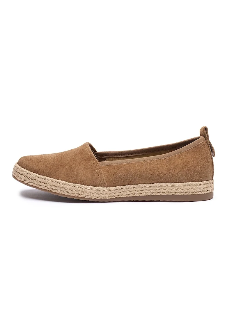 Espadrile de piele intoarsa cu varf rotund, Maro deschis/Caramel