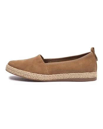 Espadrile de piele intoarsa cu varf rotund, Maro deschis/Caramel