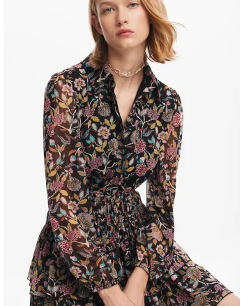 Rochie mini cu model floral, Albastru pastel/Maro inchis/Rosu inchis