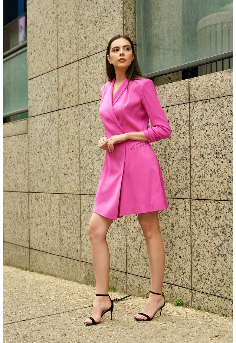 Rochie-sacou cu maneci 3/4, Roz inchis