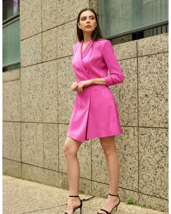 Rochie-sacou cu maneci 3/4, Roz inchis