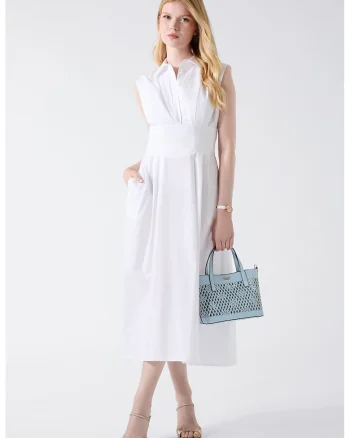 Rochie evazata din bumbac cu model uni, Alb