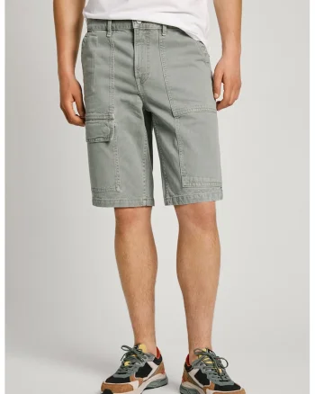 Bermude cargo relaxed fit din denim, Verde sparanghel