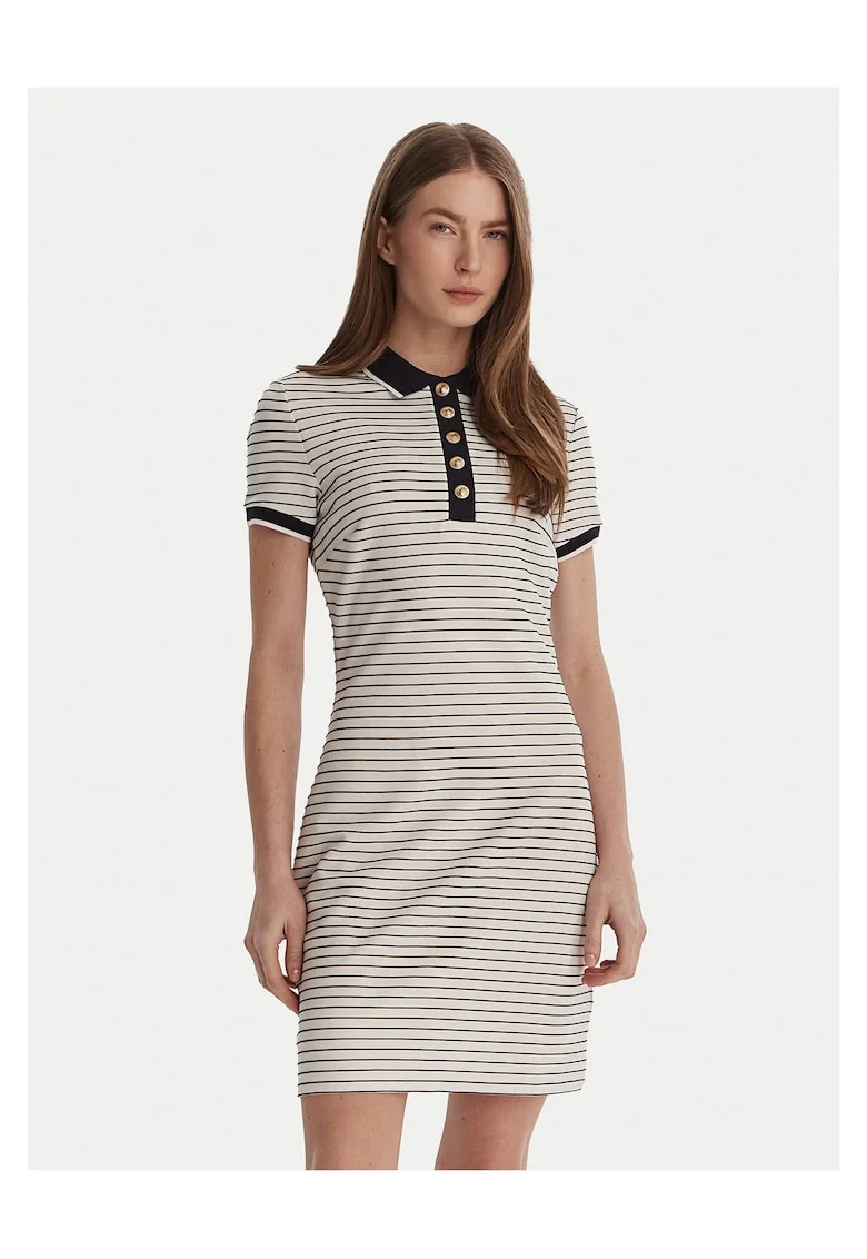 Rochie casual,  dungi, alb, 55% viscoza