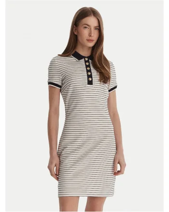 Rochie casual,  dungi, alb, 55% viscoza