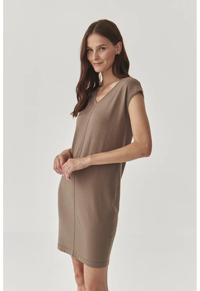 Rochie dreapta cu decolteu in V, Maro inchis