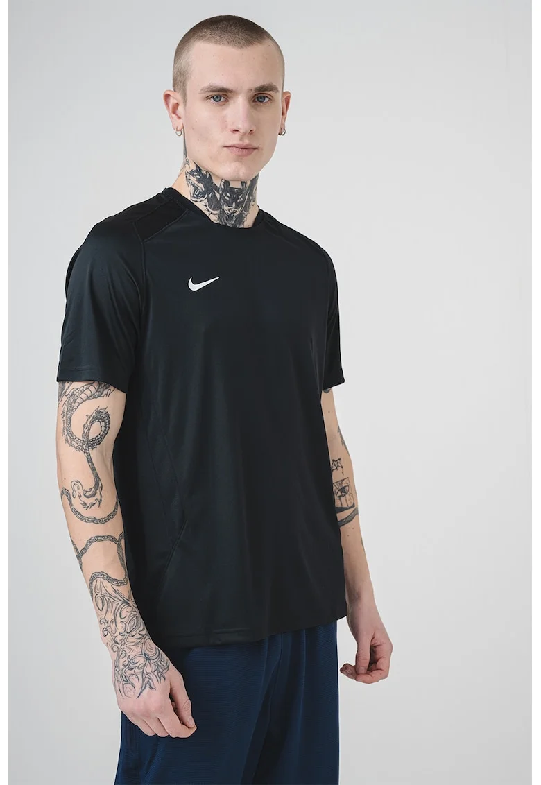 Tricou cu decolteu la baza gatului pentru fitness, Negru/Alb optic