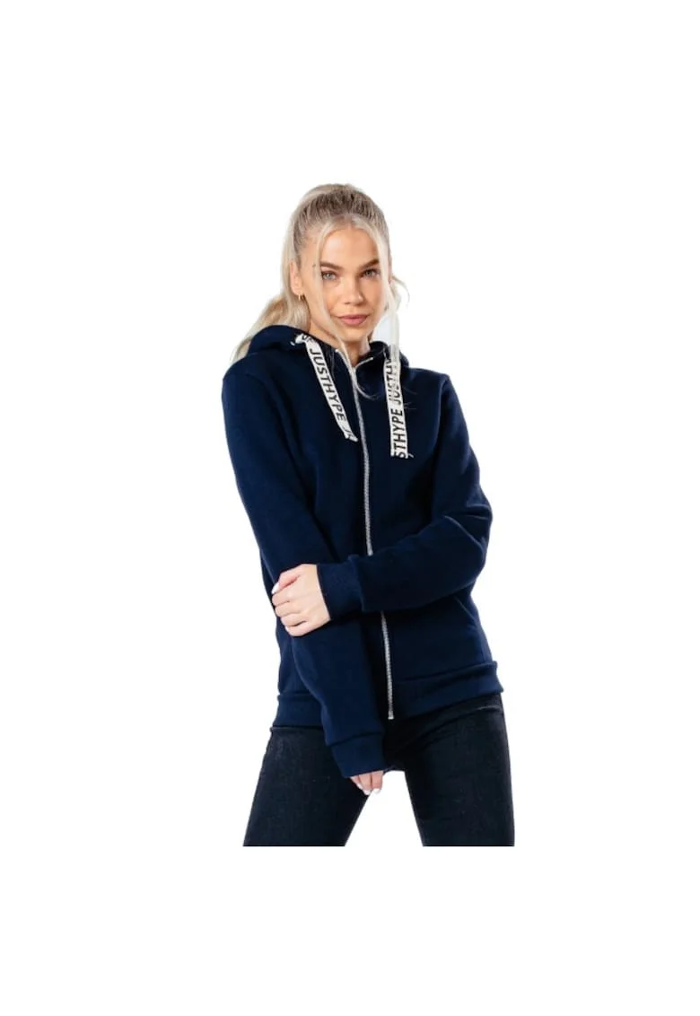 Hanorac dama,  Drawstring Zip Hoodie HYPWOMHOOD003, Albastru marin, Bleumarin