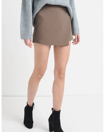 Fusta-pantalon cu talie inalta, Maro inchis