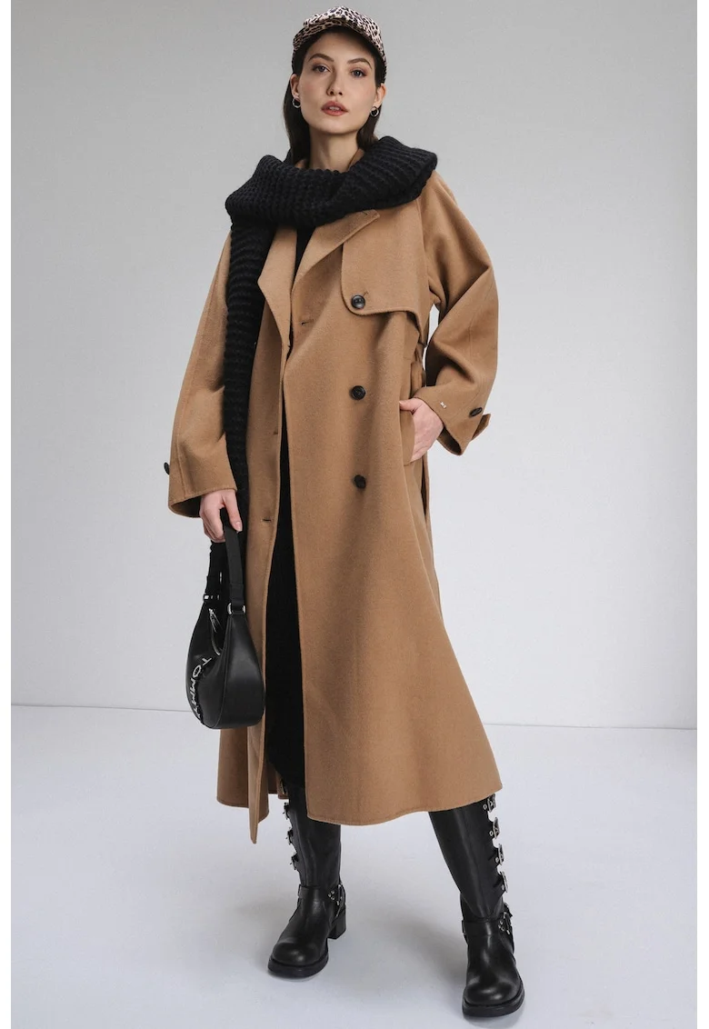 Palton din amestec de lana, Maro camel