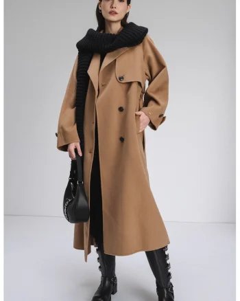 Palton din amestec de lana, Maro camel