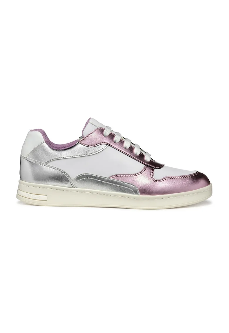 Pantofi sport cu insertii din piele ecologica, Alb/Albastru lavanda/Argintiu