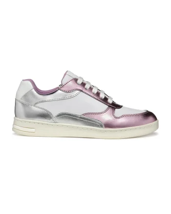 Pantofi sport cu insertii din piele ecologica, Alb/Albastru lavanda/Argintiu