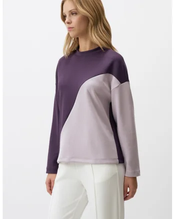 Bluza de trening din amestec de modal cu decolteu la baza gatului, Lila pal/Violet aubergine