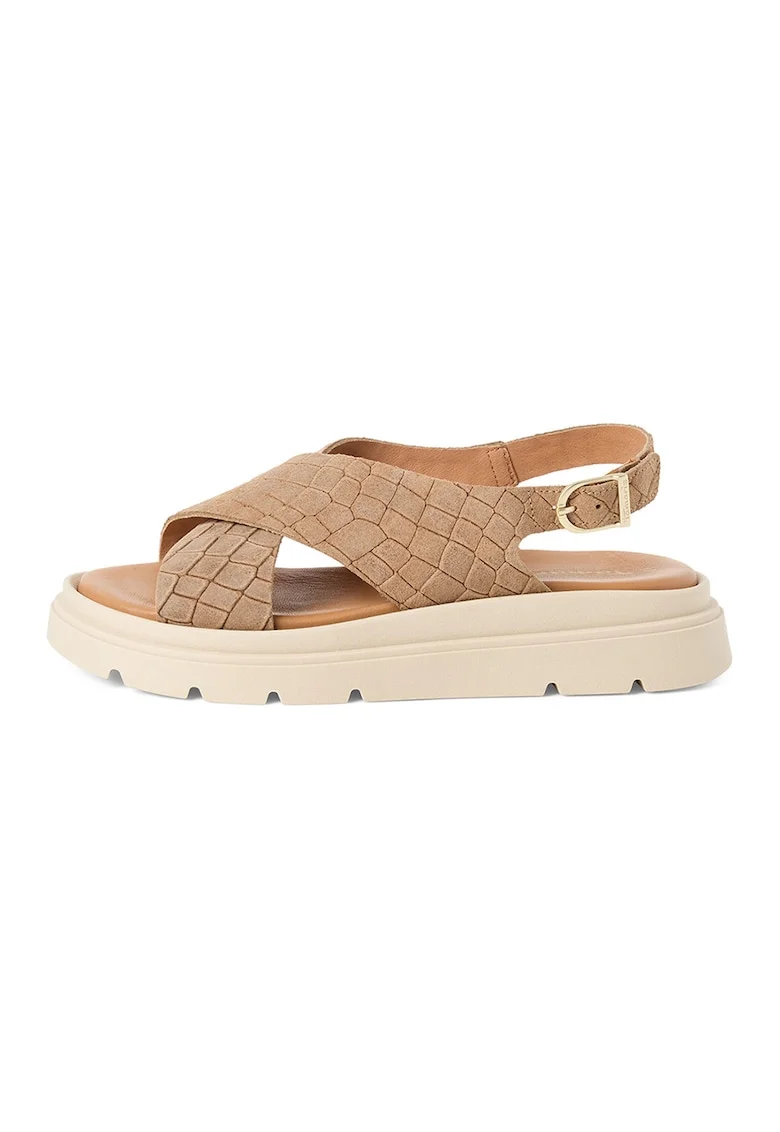 Sandale wedge de piele, Maro deschis