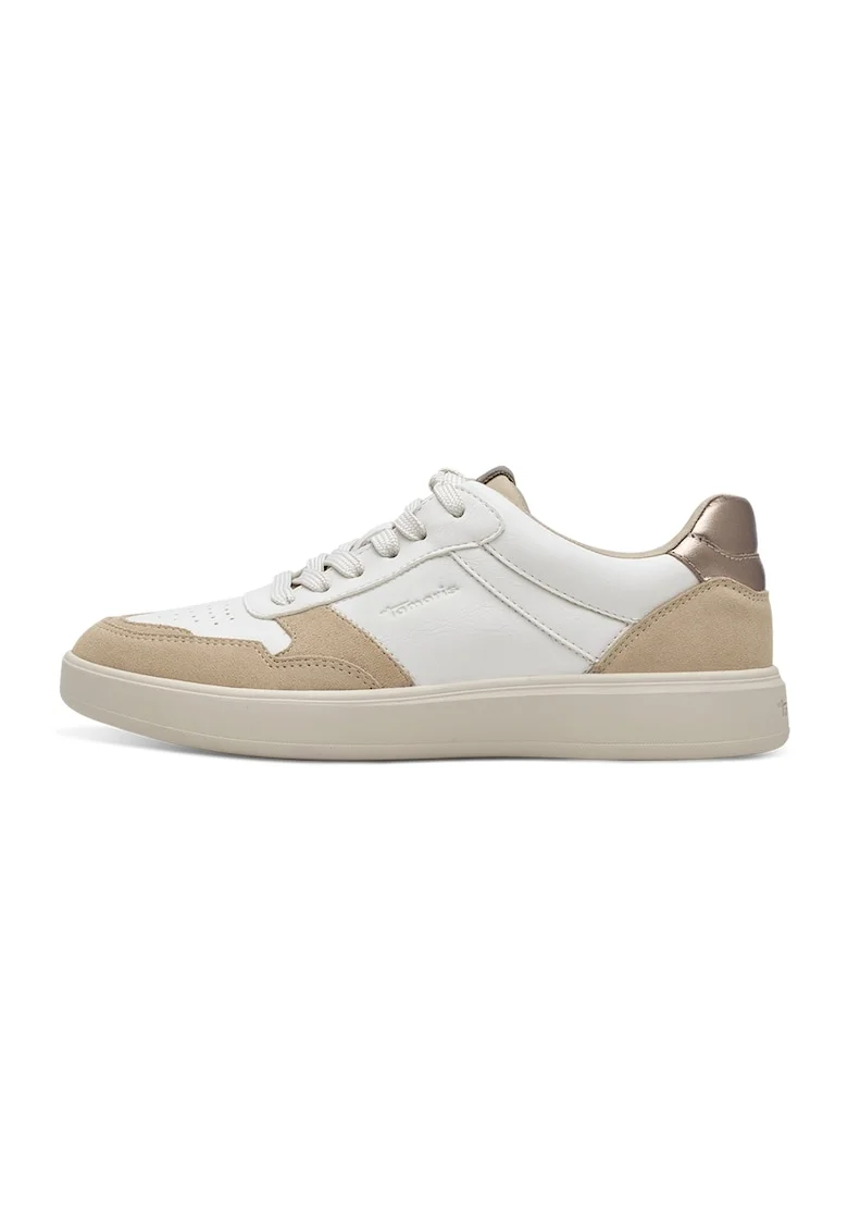 Pantofi sport cu garnituri de piele intoarsa, Alb/Maro camel