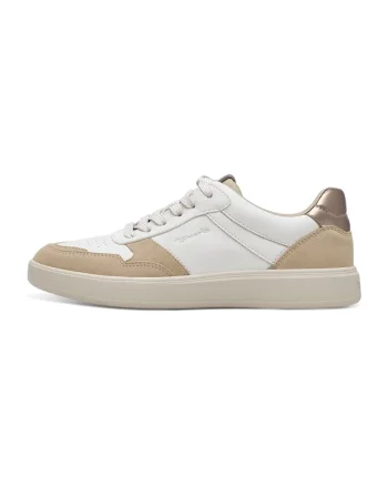 Pantofi sport cu garnituri de piele intoarsa, Alb/Maro camel