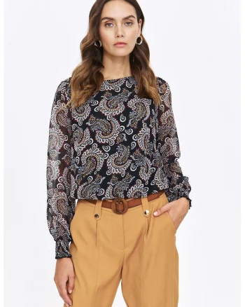 Bluza de sifon cu imprimeu paisley, Rosu/Maro inchis/Alb optic