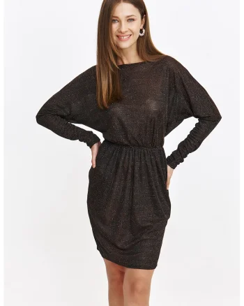 Rochie cu aspect stralucitor, Maro inchis/Negru stins