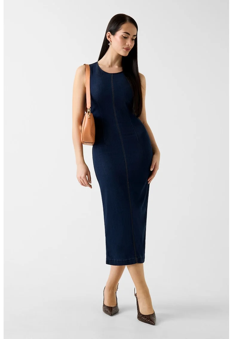 Rochie din amestec de lyocell cu slit pe partea din spate, Bleumarin